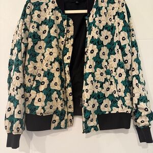 Who What Wear Black and Cream Bomber Jacket with Ribbed Trim